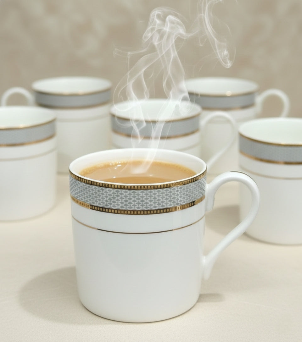 Premium Engraved Porcelain Cup Set of 6 – Luxury Tea & Coffee Cups (ADX8619-1)
