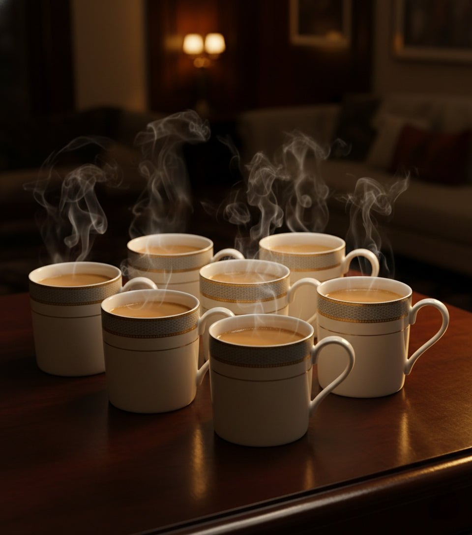 Premium Engraved Porcelain Cup Set of 6 – Luxury Tea & Coffee Cups (ADX8619-1)