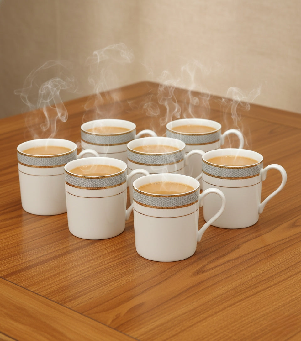 Premium Engraved Porcelain Cup Set of 6 – Luxury Tea & Coffee Cups (ADX8619-1)
