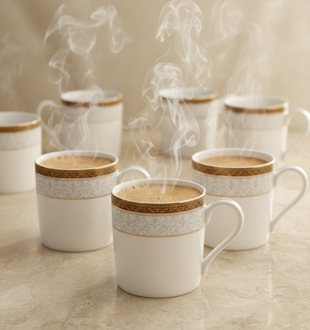 Classic White Porcelain Cup Set of 6 – Premium Tea & Coffee Cups (ADX8519-4)
