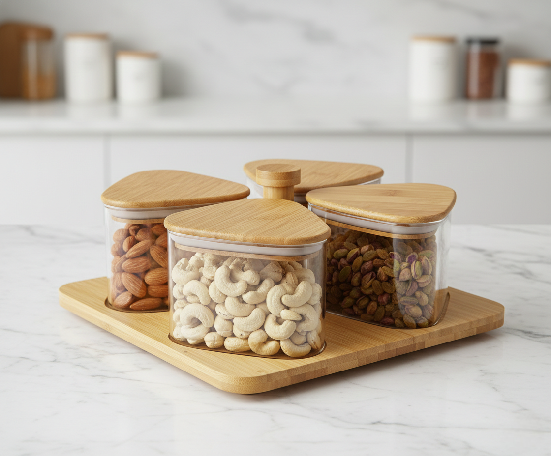 360° Rotating Dry Fruit Tray – 410ml Borosilicate Containers (ADX8803)