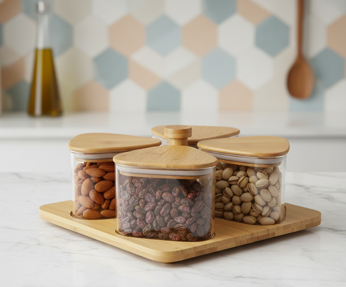 360° Rotating Dry Fruit Tray – 410ml Borosilicate Containers (ADX8803)