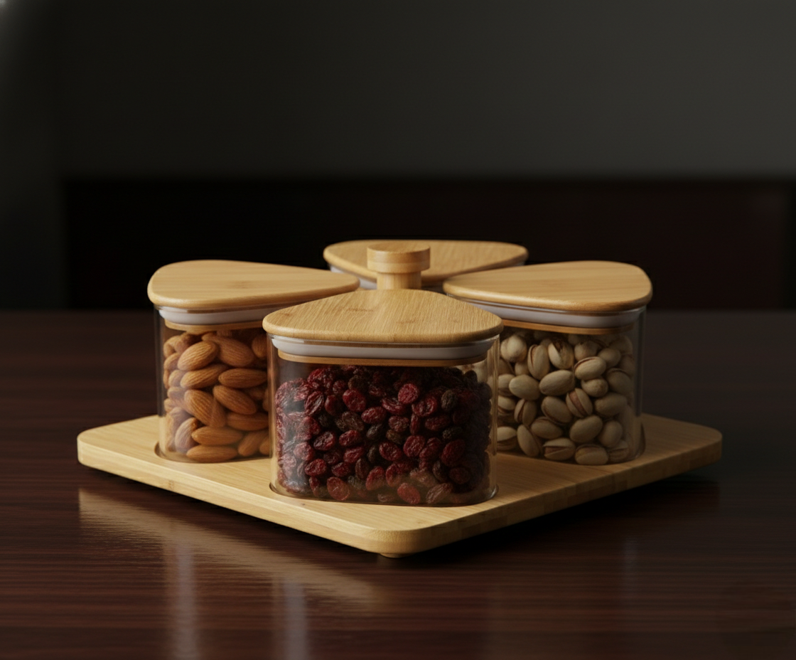 360° Rotating Dry Fruit Tray – 410ml Borosilicate Containers (ADX8803)