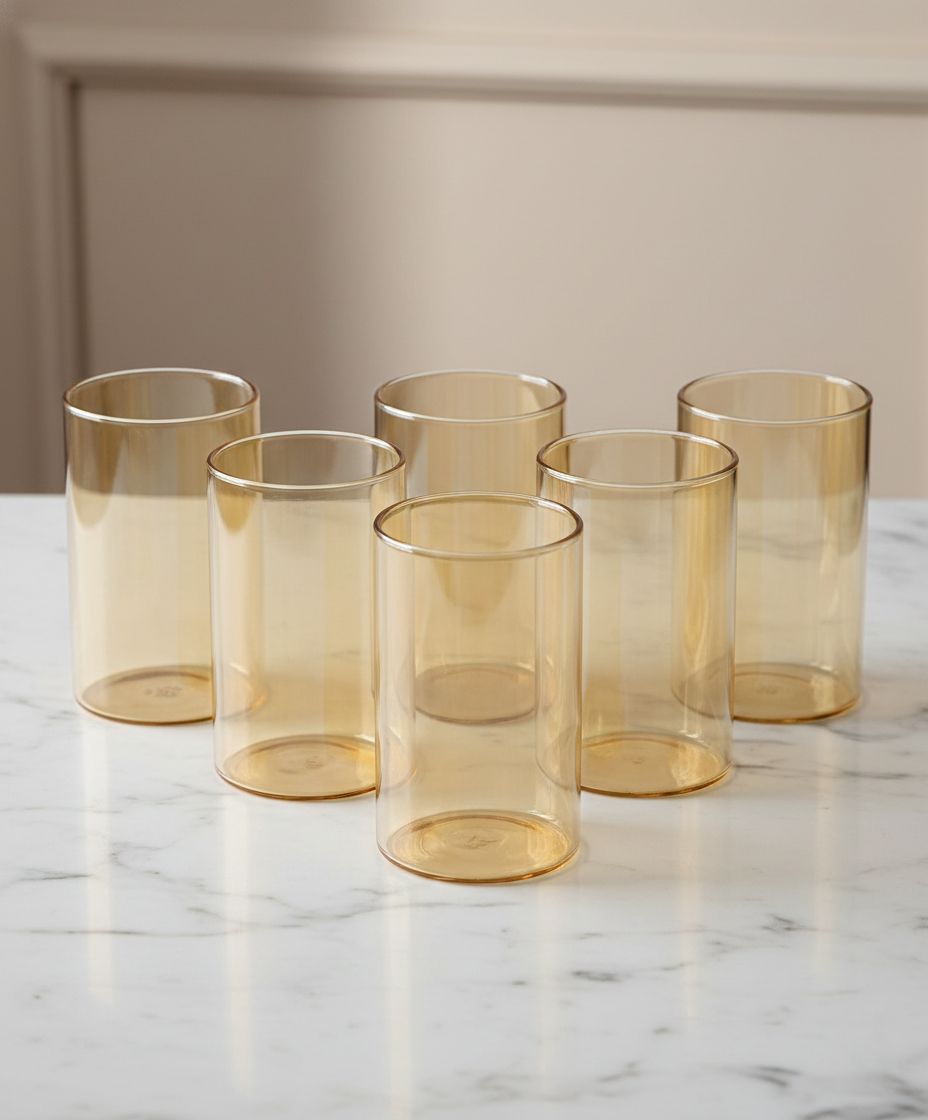 Amber Glow Borosilicate Glass Tumbler 270ml – Heat-Resistant Premium Drinkware (6PCS)(ADX300-131HA)