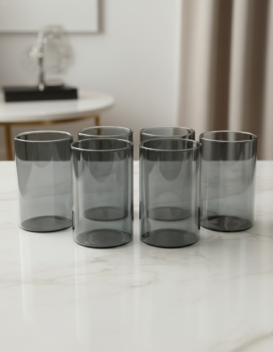 Smoke Grey Borosilicate Glass Tumbler 270ml – Heat-Resistant Premium Drinkware (6PCS) (300-131HS)