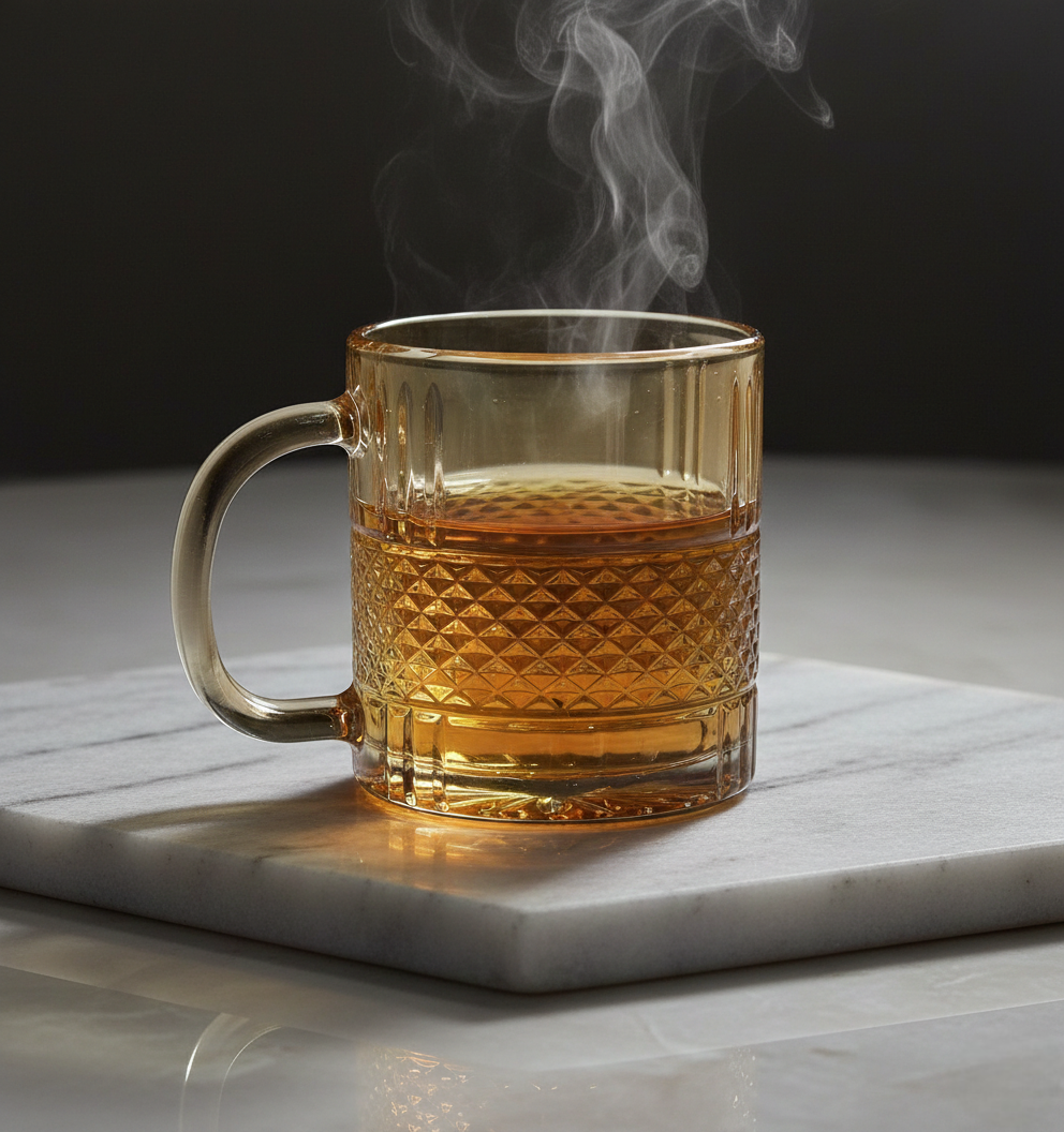 Amber Crest – Luxury Textured Amber Glass Tea Cups Set (6 Pcs)(180ML) (ZB383-2HA)