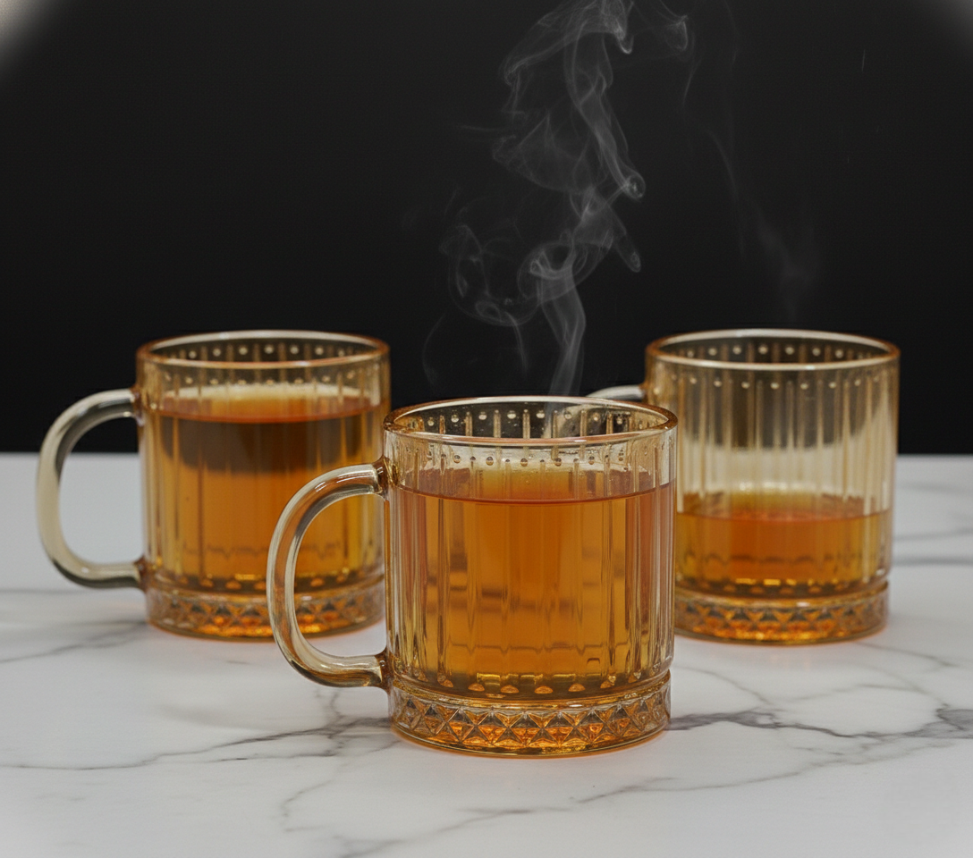 Amber Royale – Luxury Textured Glass Tea Mugs Set (6 Pcs)(180ML)(ZB383-3HA)