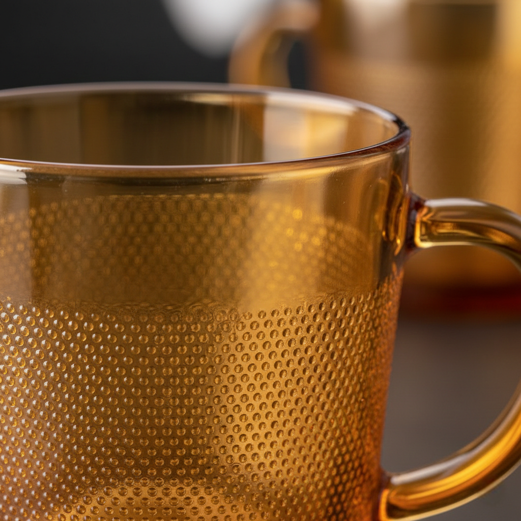 Amber Textured Premium Glass Tea Mug Set of 6 – Elegant Heat Resistant Drinkware (180ML)(ZB383HA)
