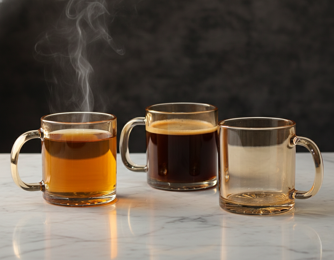 Amber Glow – Luxury Amber Tinted Glass Tea Cups Set (6 Pcs)(180ML)(ZB383-1HA)