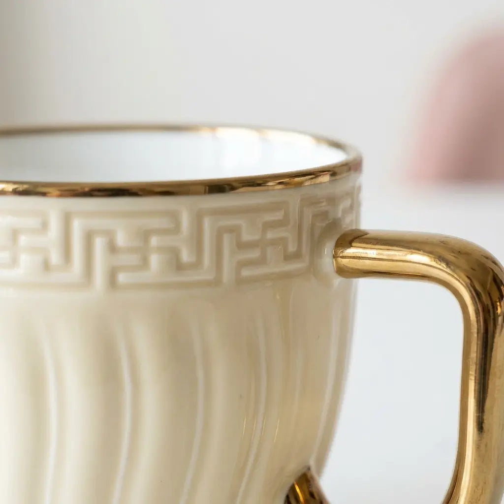 Ivory & Gold Embossed Cup Set – 6 Pcs | Tea & Coffee Cups