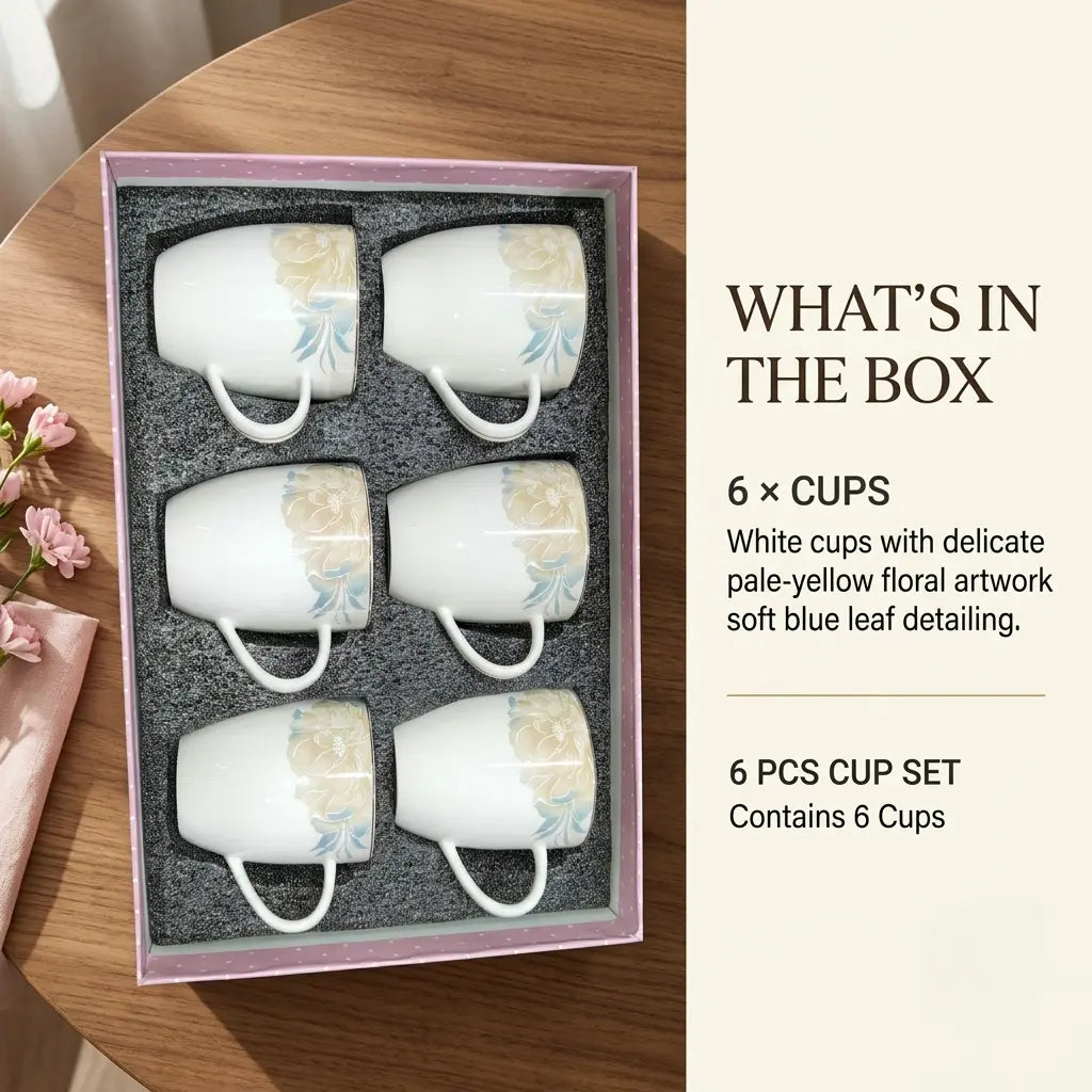 Ivory Bloom 6 Pcs Floral Ceramic Mug Set