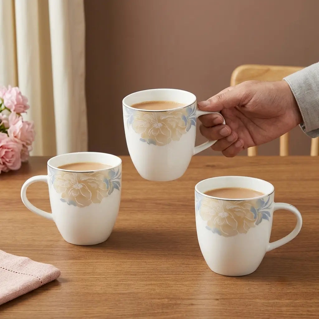 Ivory Bloom 6 Pcs Floral Ceramic Mug Set