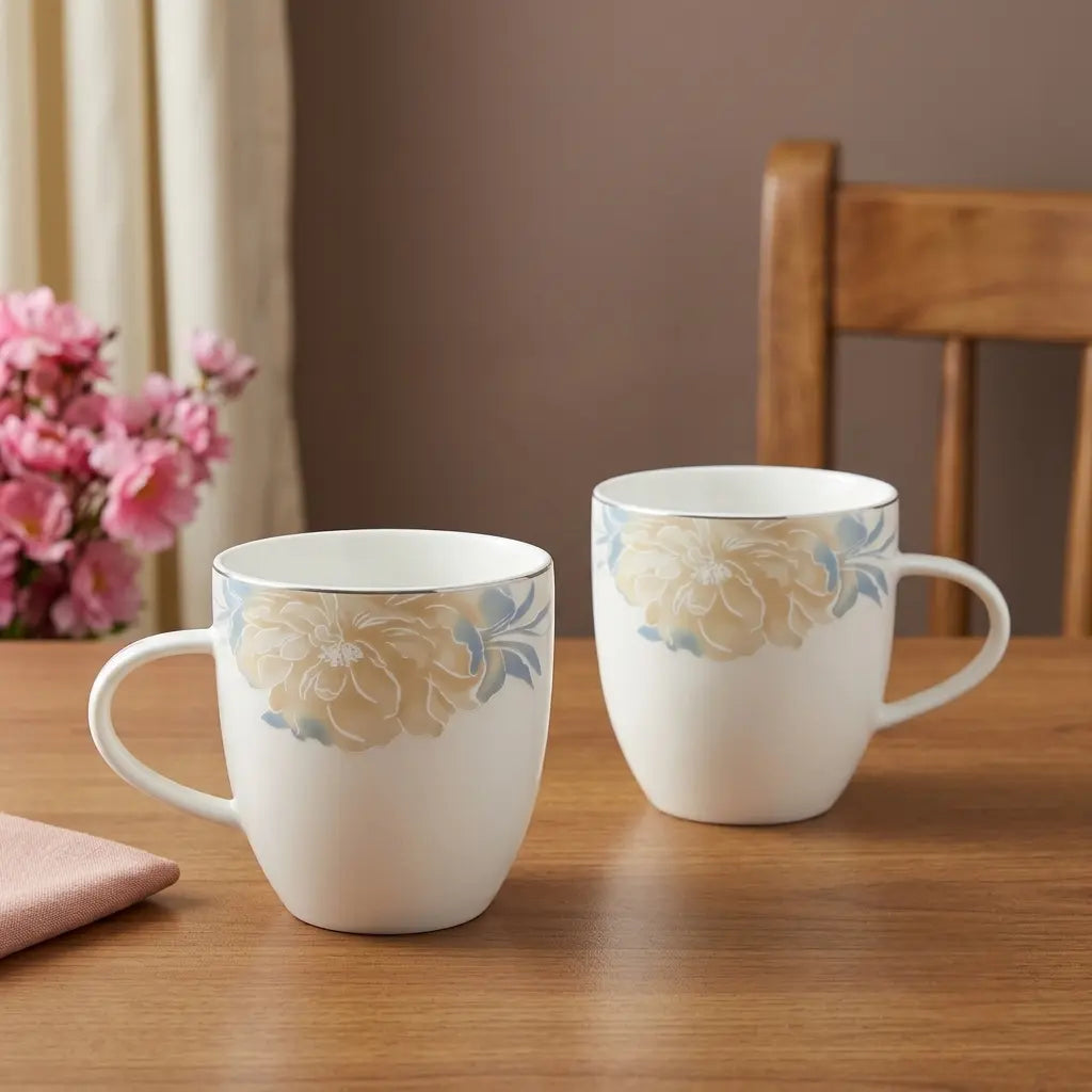 Ivory Bloom 6 Pcs Floral Ceramic Mug Set