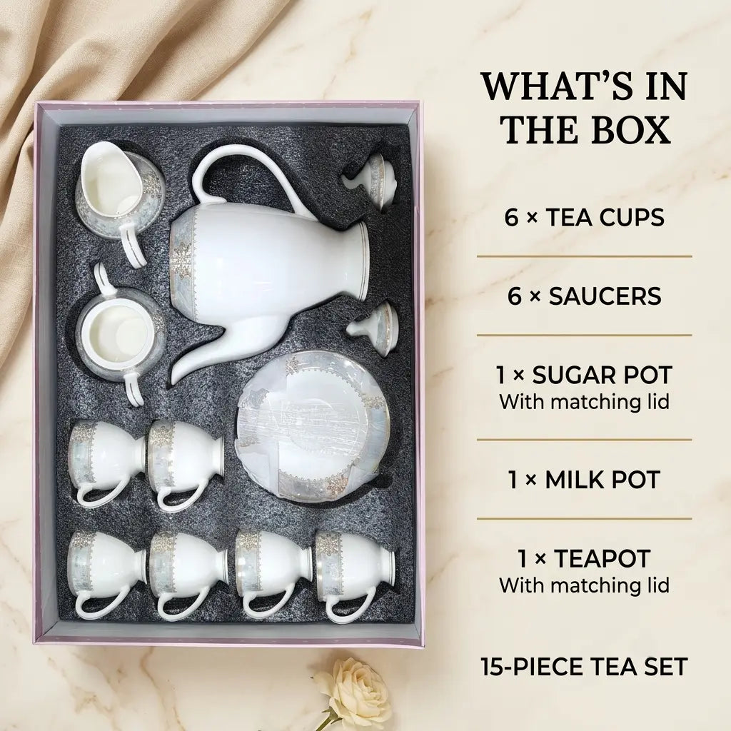 Premium 17 Pcs Bone China Tea Set with Teapot