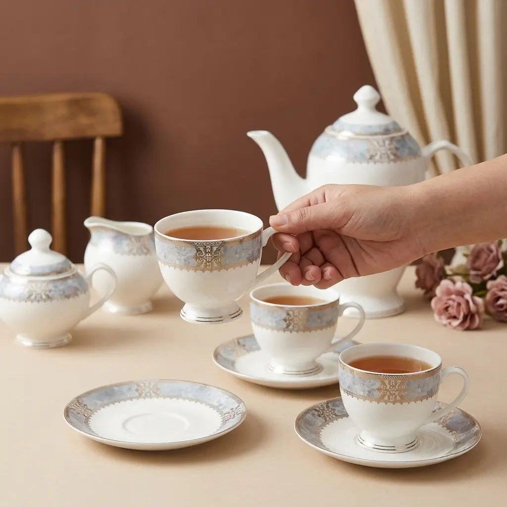 Premium 17 Pcs Bone China Tea Set with Teapot