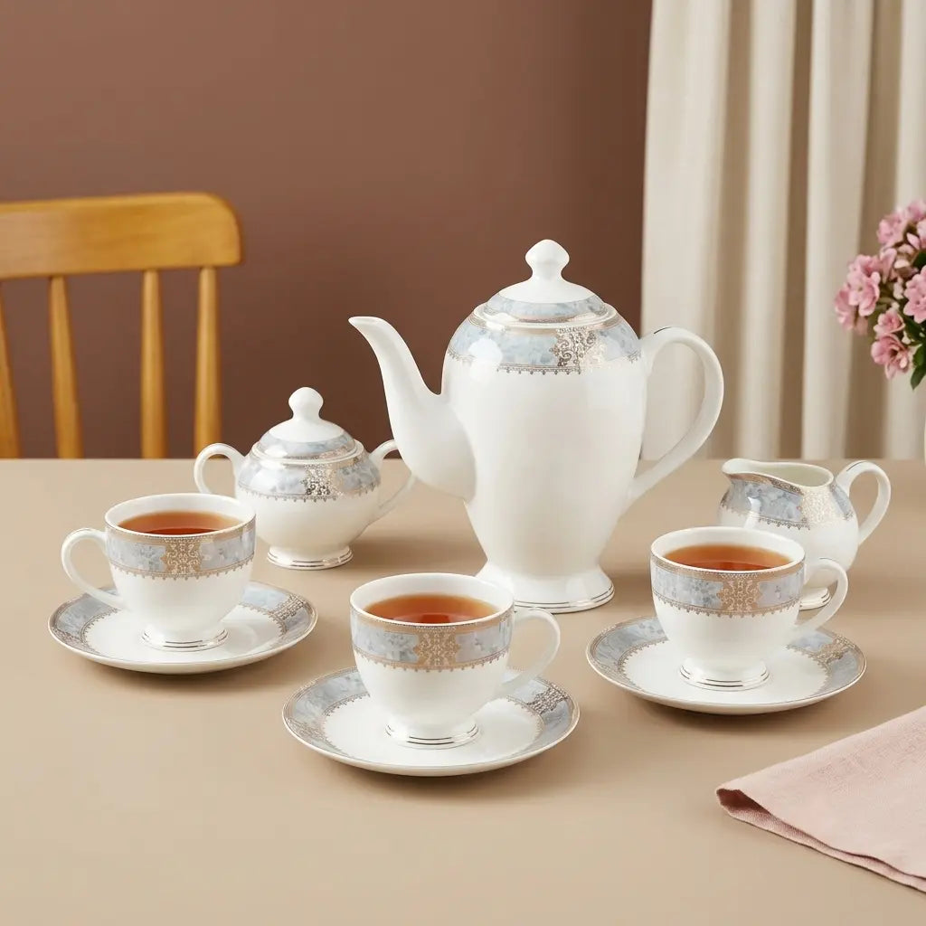 Premium 17 Pcs Bone China Tea Set with Teapot
