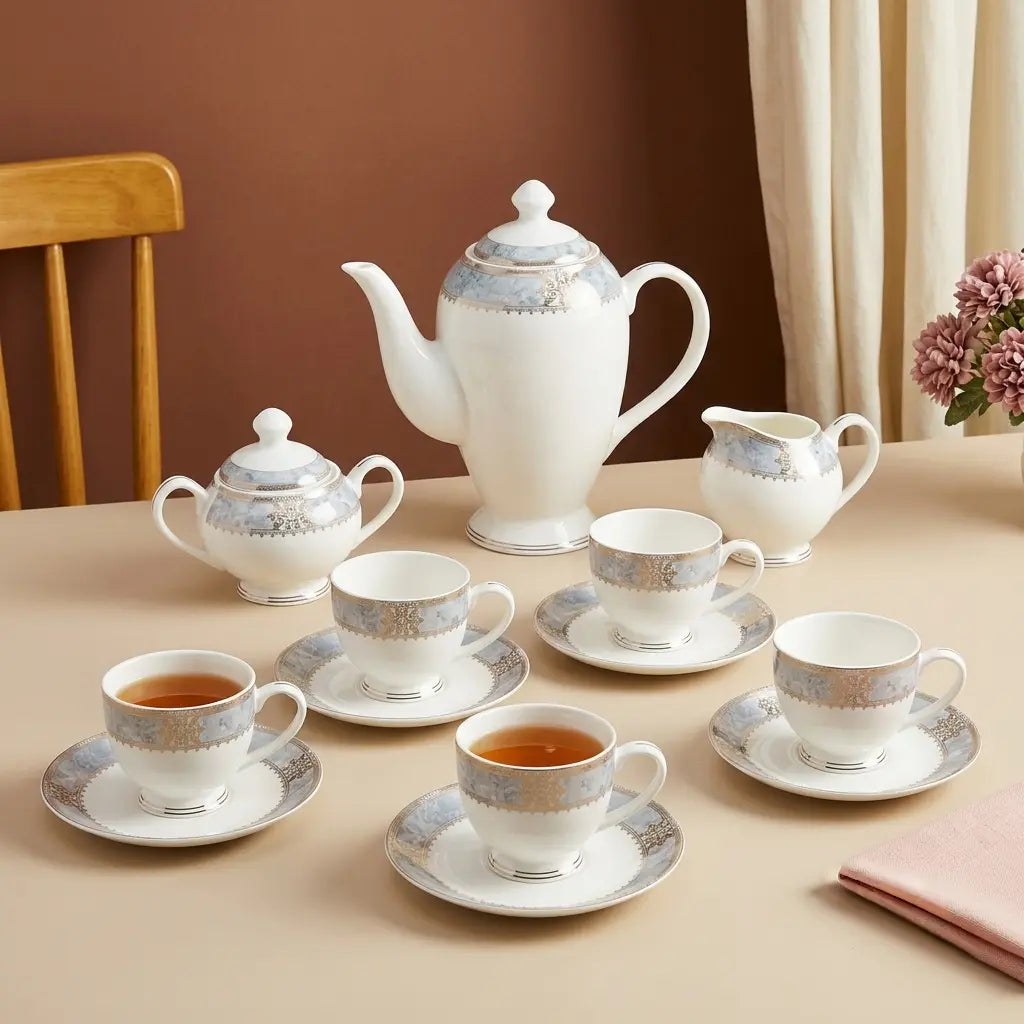 Premium 17 Pcs Bone China Tea Set with Teapot