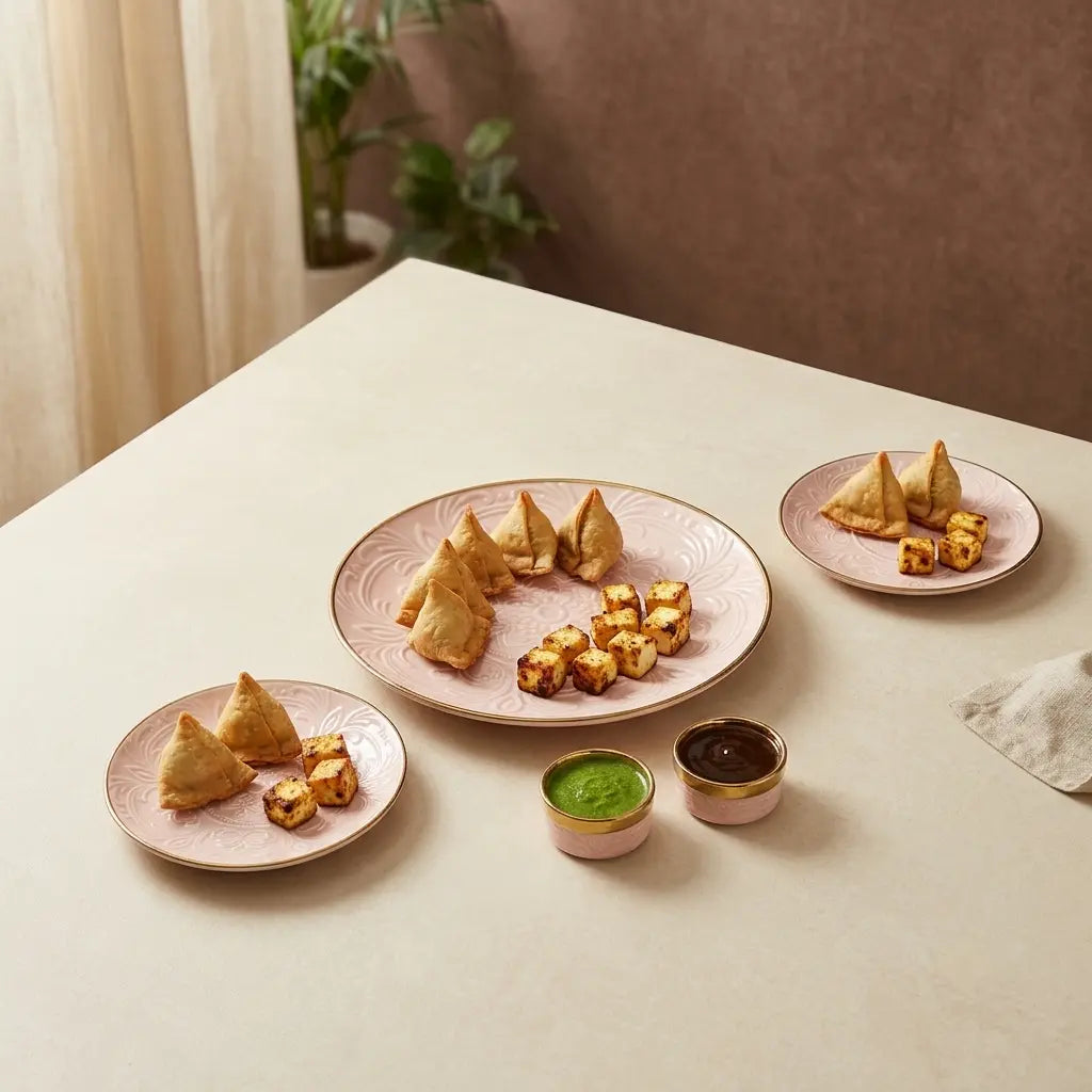 Premium 9 Pcs Embossed Snack Serving Set – Blush Pink & Gold