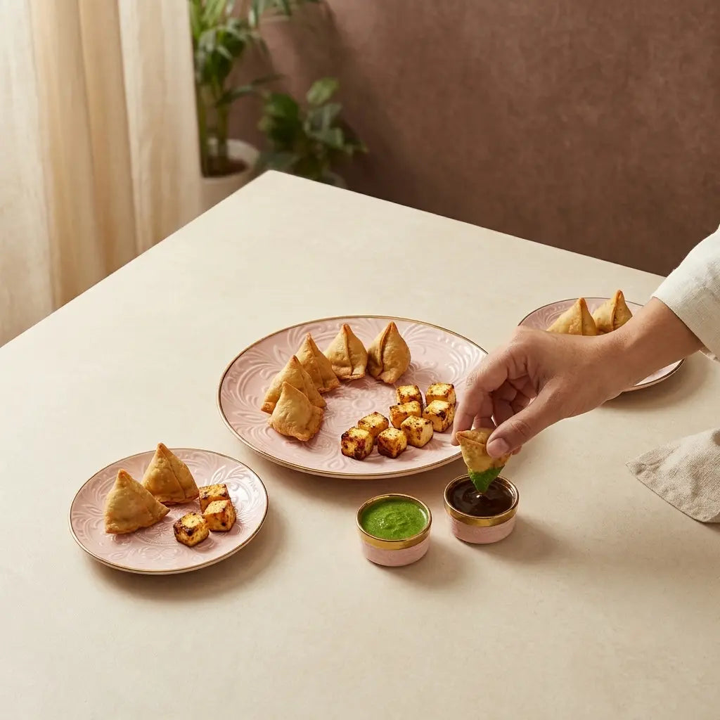 Premium 9 Pcs Embossed Snack Serving Set – Blush Pink & Gold