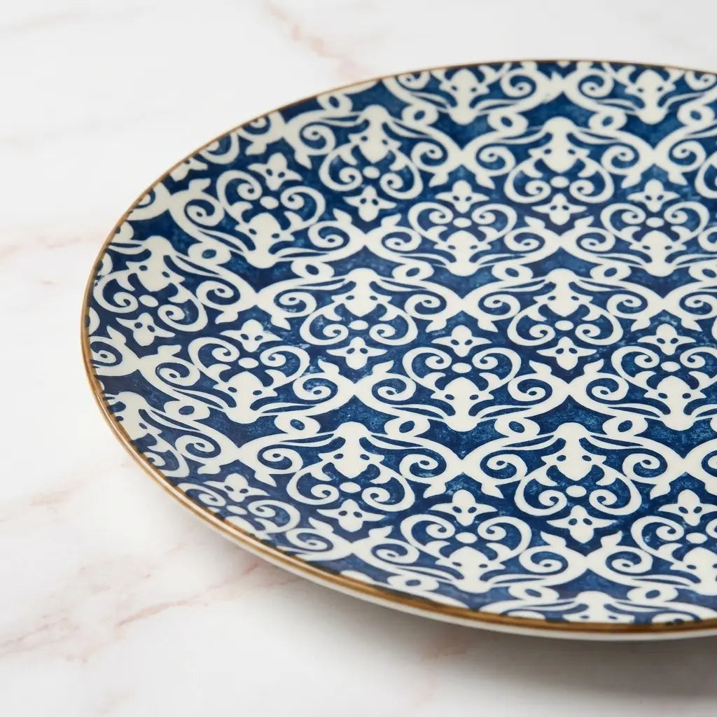 9 Pcs Ceramic Snack & Serving Platter Set with Chutney Bowls – Blue | 6120-1
