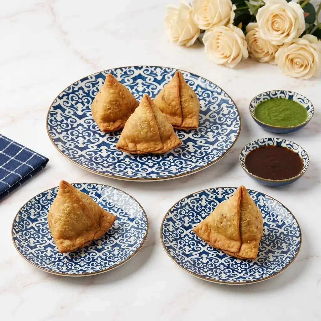 9 Pcs Ceramic Snack & Serving Platter Set with Chutney Bowls – Blue | 6120-1