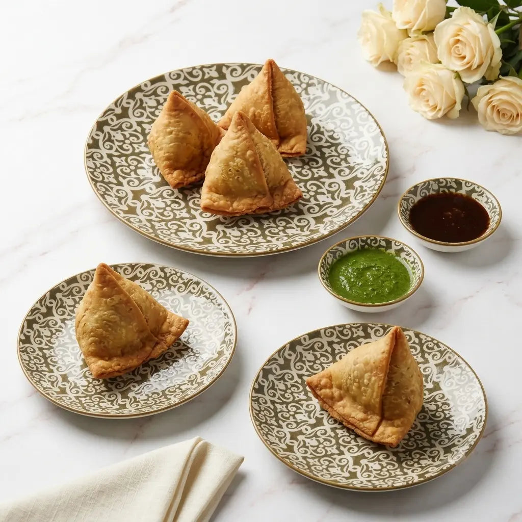 9 Pcs Ceramic Snack & Serving Platter Set with Chutney Bowls – Olive | 6120-2
