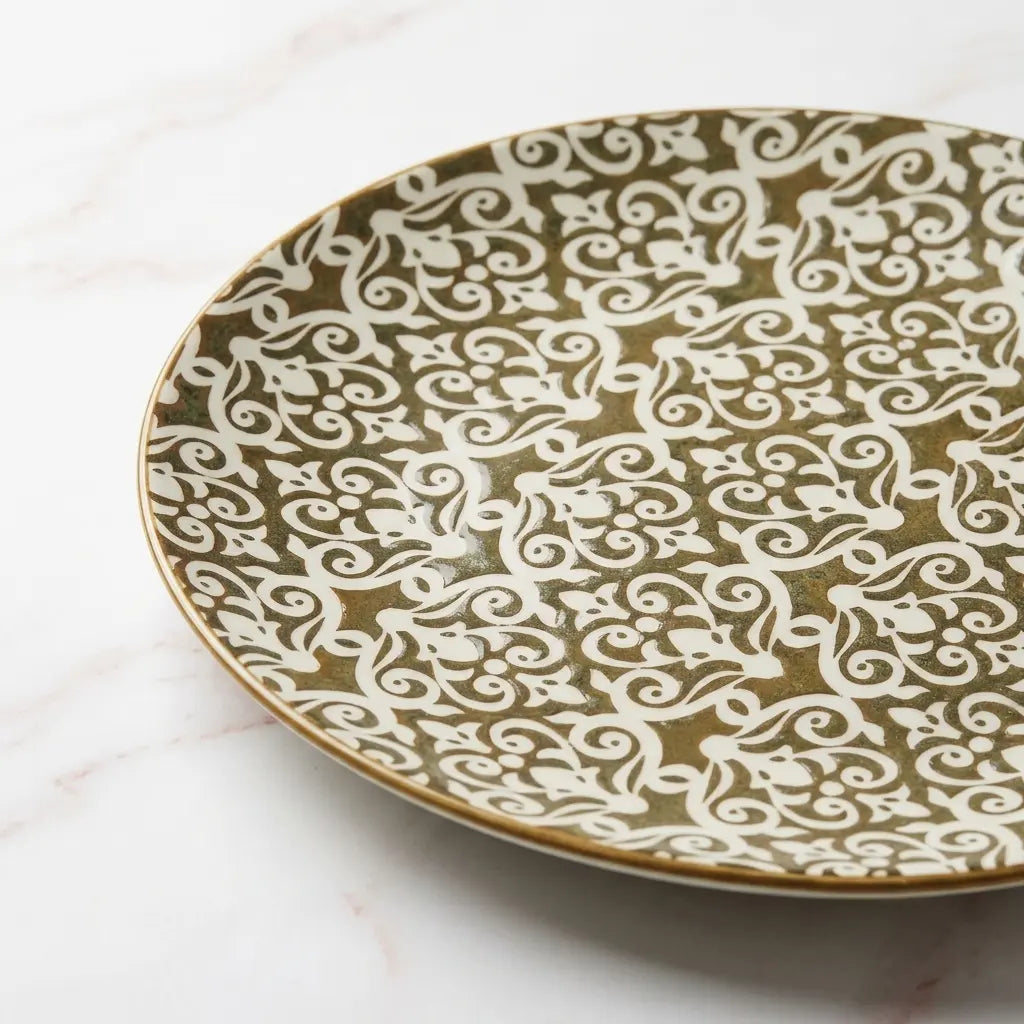 9 Pcs Ceramic Snack & Serving Platter Set with Chutney Bowls – Olive | 6120-2