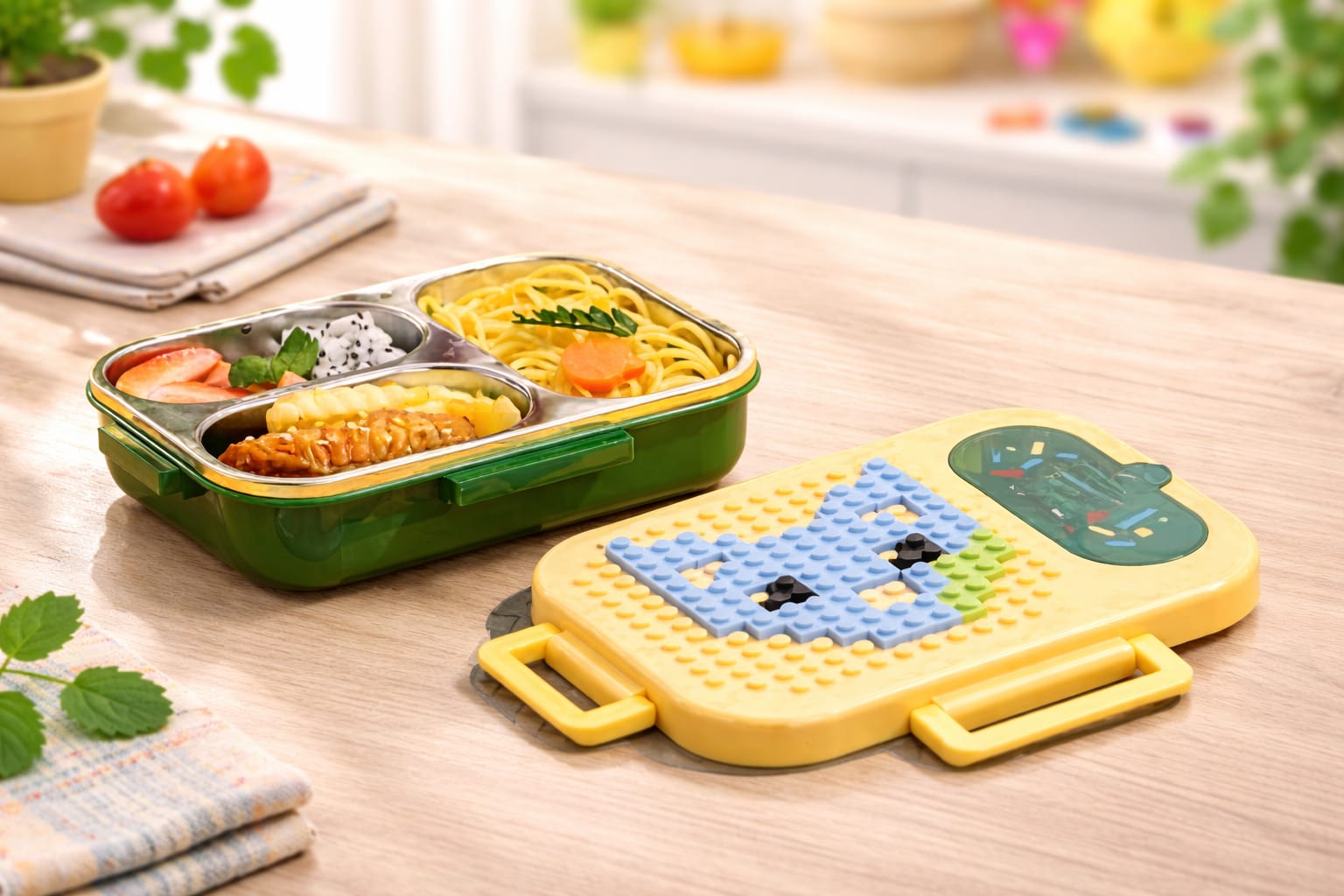 PixelPlay Bento Lunch Box – Creative Blocks 3 Compartment Kids Lunch Box