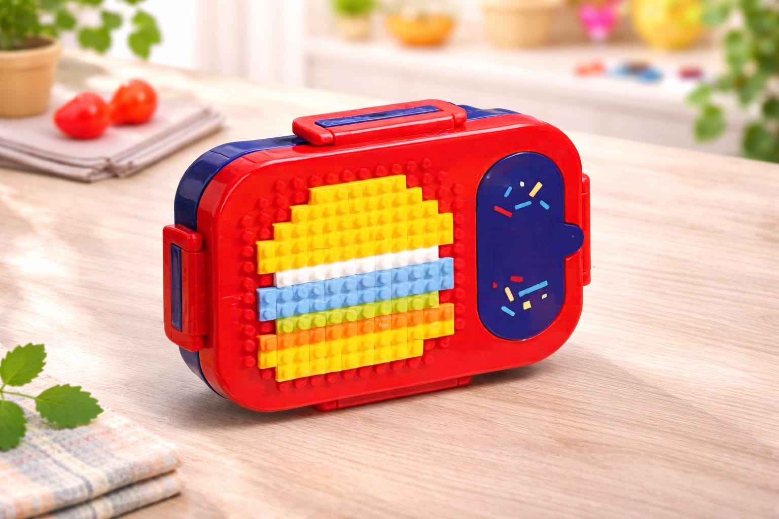 PixelPlay Bento Lunch Box – Creative Blocks 3 Compartment Kids Lunch Box