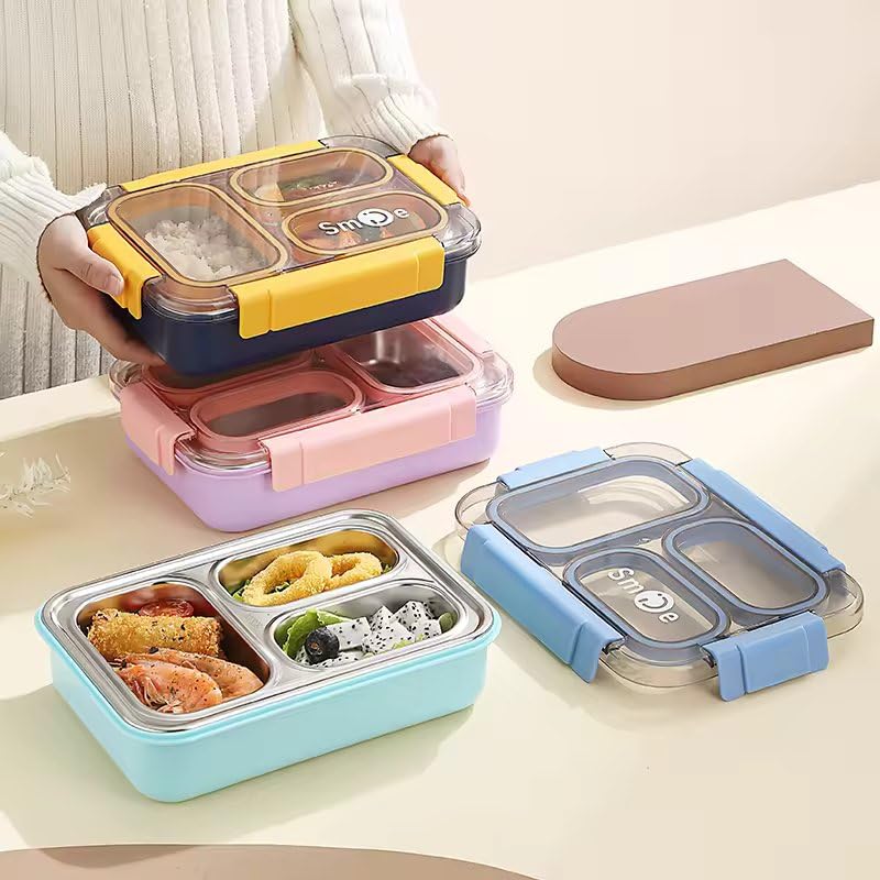NutriGrid Pro Bento Lunch Box – Leakproof 3-Compartment Stainless Steel Tiffin