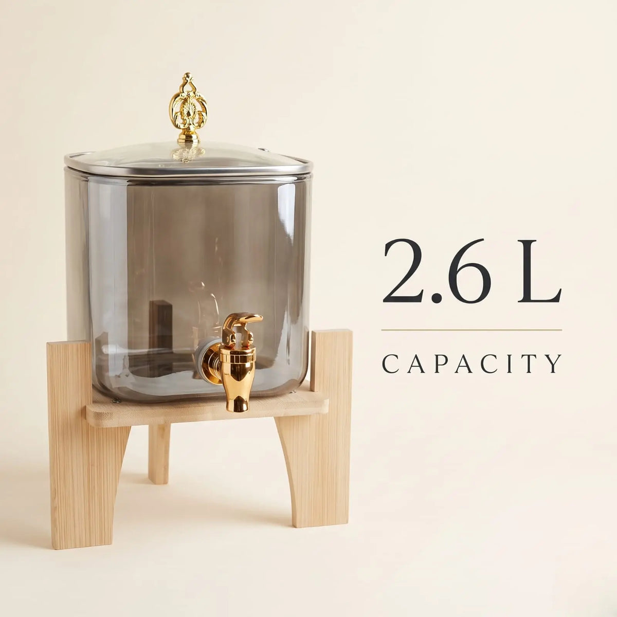 2.6L Smoke Tinted Glass Beverage Dispenser with Tap & Stand