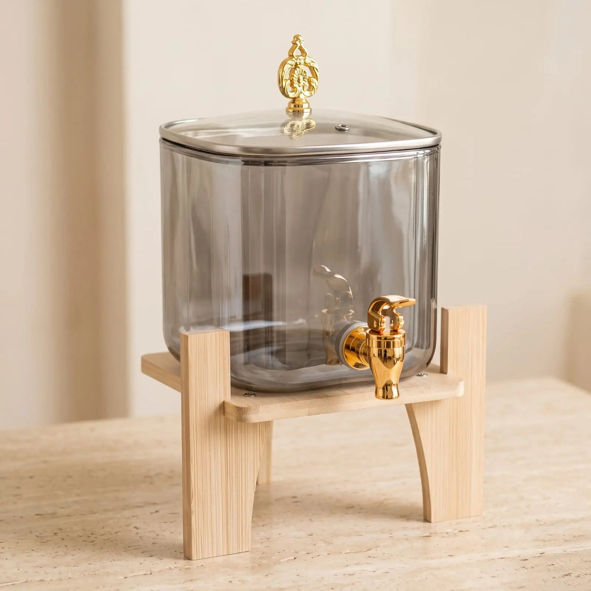 2.6L Smoke Tinted Glass Beverage Dispenser with Tap & Stand