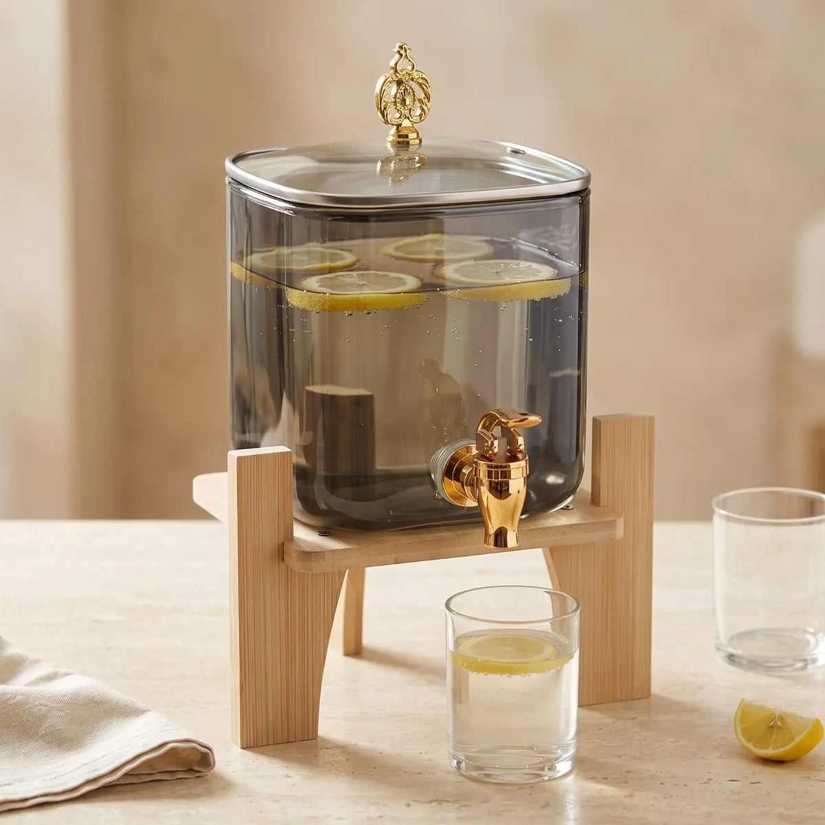 2.6L Smoke Tinted Glass Beverage Dispenser with Tap & Stand