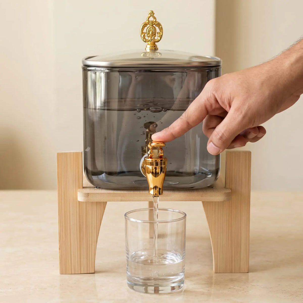 2.6L Smoke Tinted Glass Beverage Dispenser with Tap & Stand