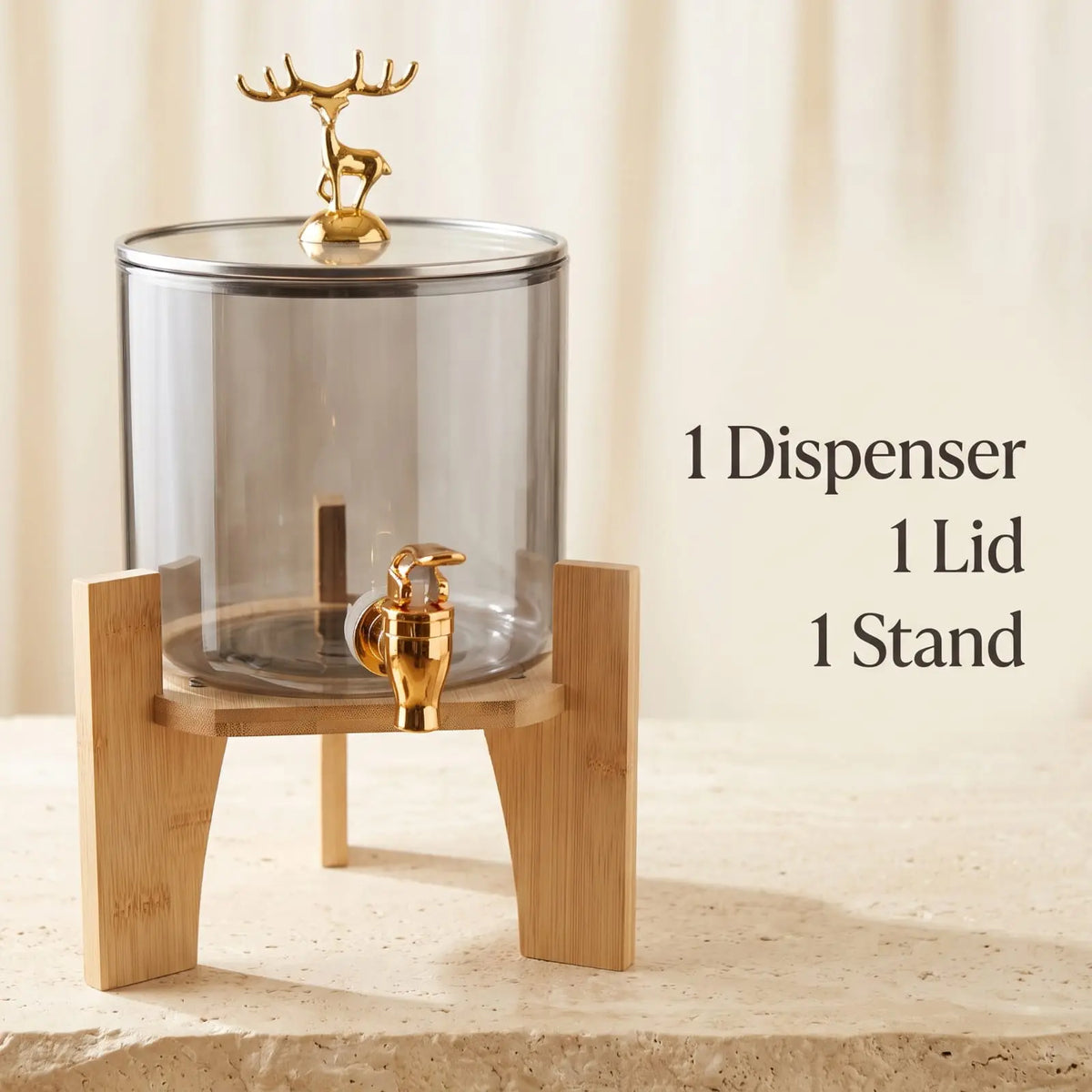 2.6L Smoke Tinted Borosilicate Glass Beverage Dispenser with Wooden Stand