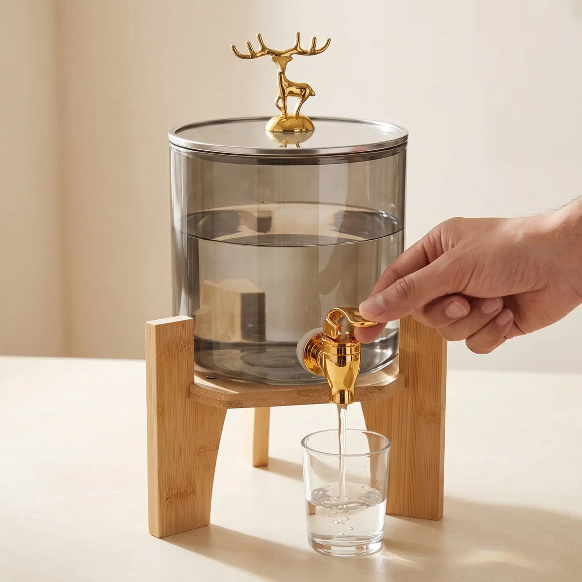 2.6L Smoke Tinted Borosilicate Glass Beverage Dispenser with Wooden Stand
