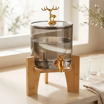 2.6L Smoke Tinted Borosilicate Glass Beverage Dispenser with Wooden Stand