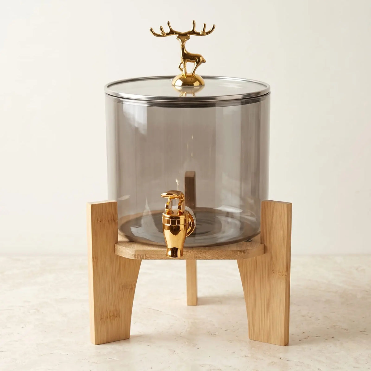 2.6L Smoke Tinted Borosilicate Glass Beverage Dispenser with Wooden Stand