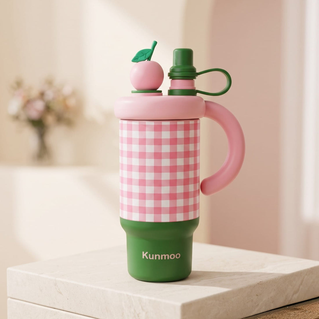 800 ml Check Print Heavy Tumbler with Fruit Cap & Handle
