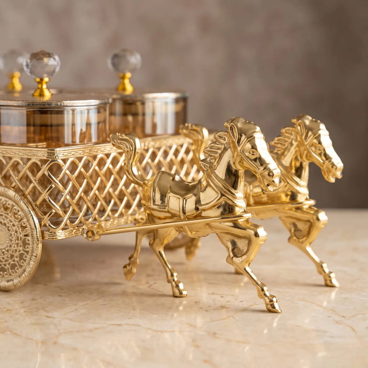 Golden Horse Carriage 4 Jar Dry Fruit & Candy Serving Set
