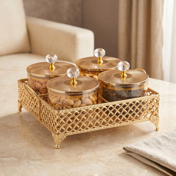 Golden 4 Jar Dry Fruit Serving Set – 400 ml Each | 8956