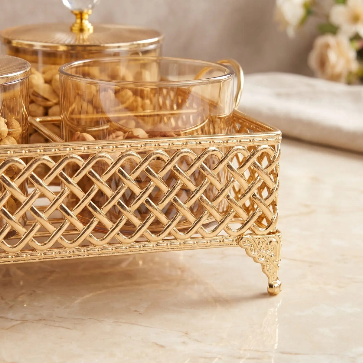 Golden 4 Jar Dry Fruit Serving Set – 400 ml Each | 8956