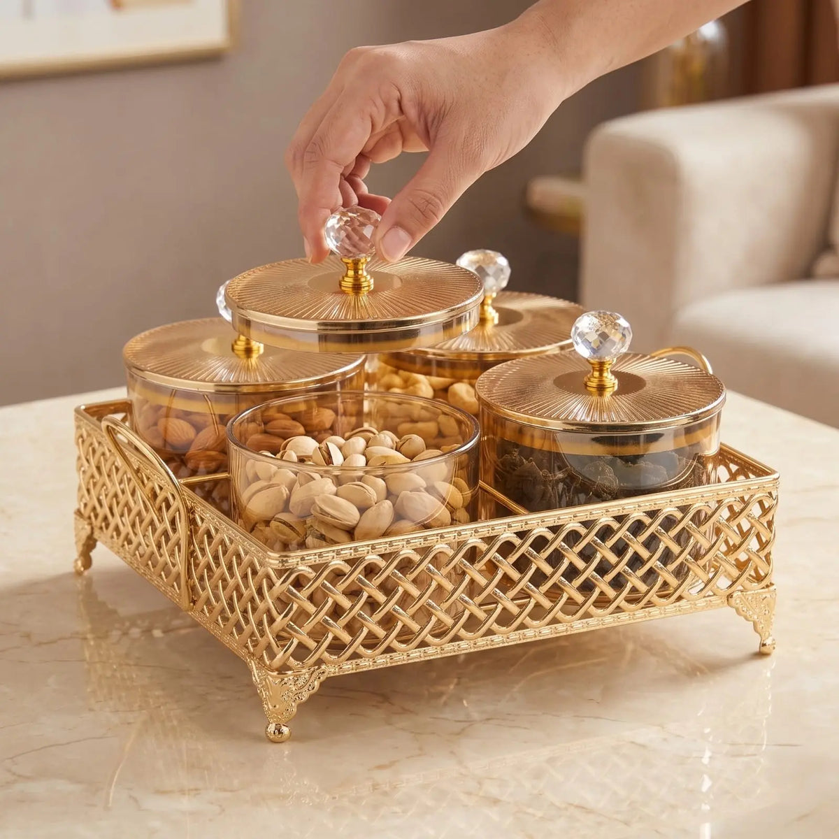 Golden 4 Jar Dry Fruit Serving Set – 400 ml Each | 8956