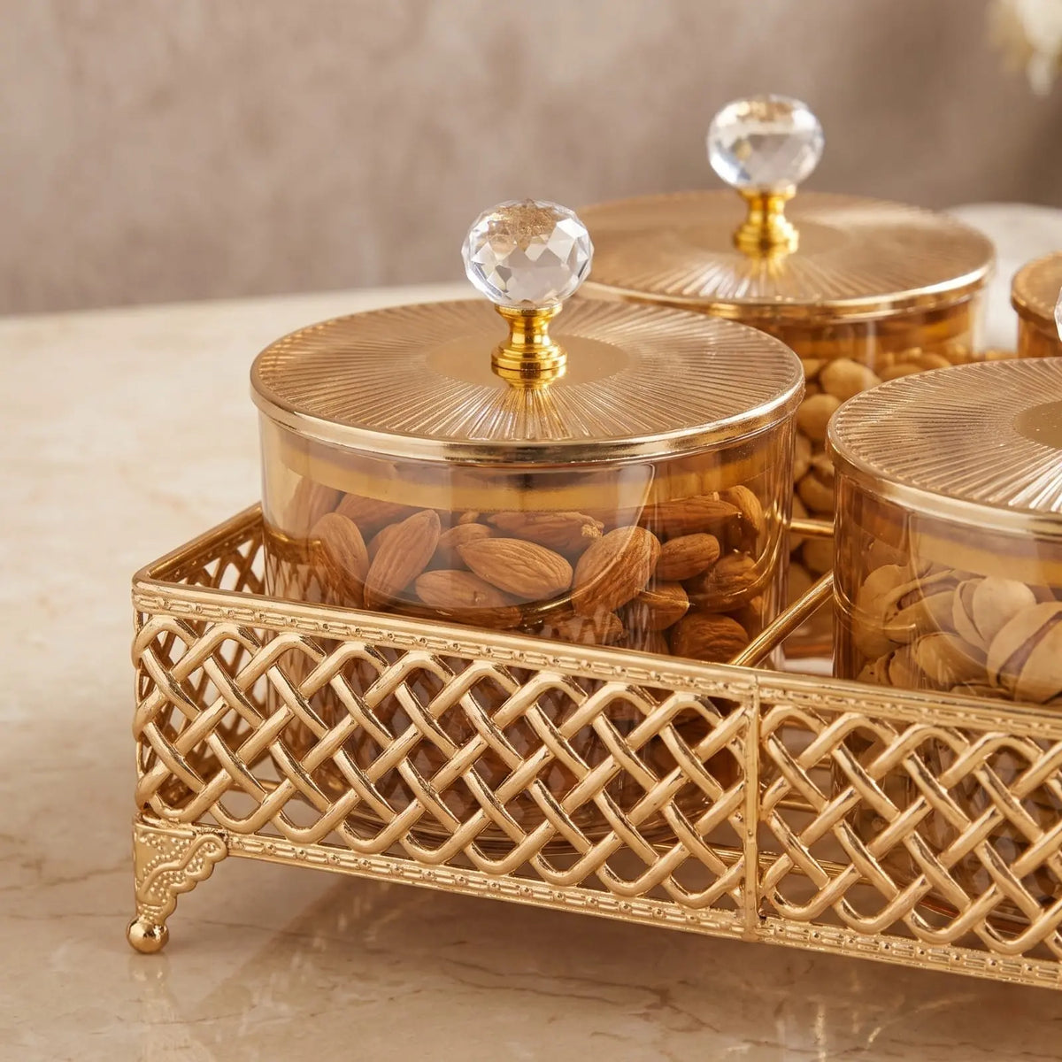Golden 4 Jar Dry Fruit Serving Set – 400 ml Each | 8956