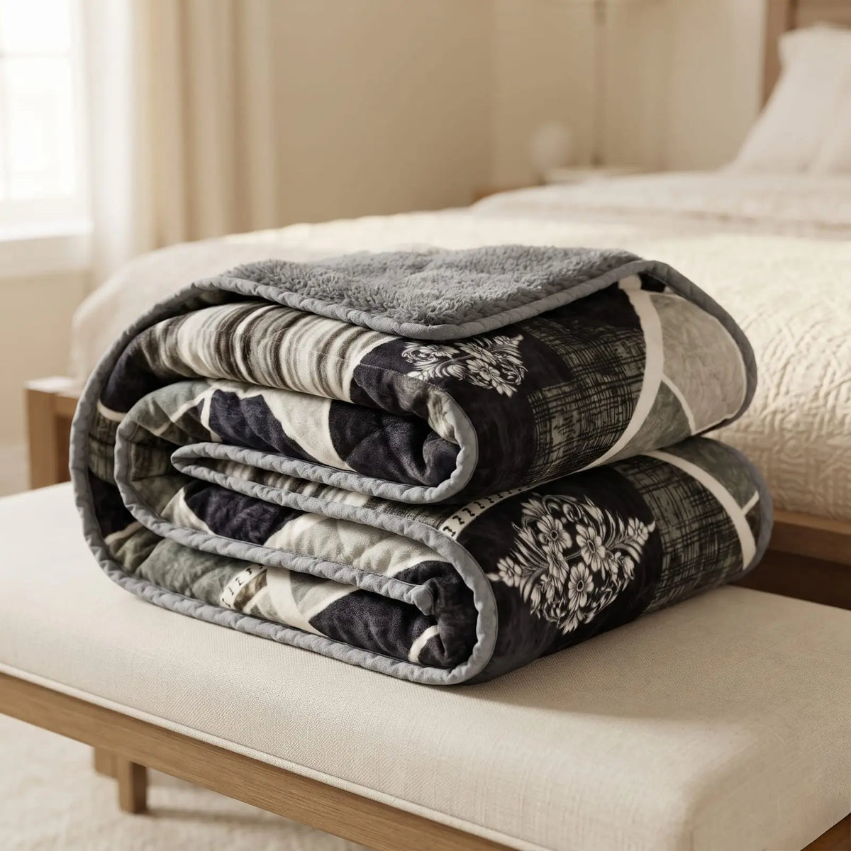 8 kg Cloudy by Sherpa Heavy Winter Quilt – Grey Geometric