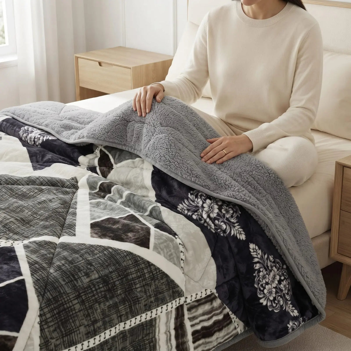8 kg Cloudy by Sherpa Heavy Winter Quilt – Grey Geometric