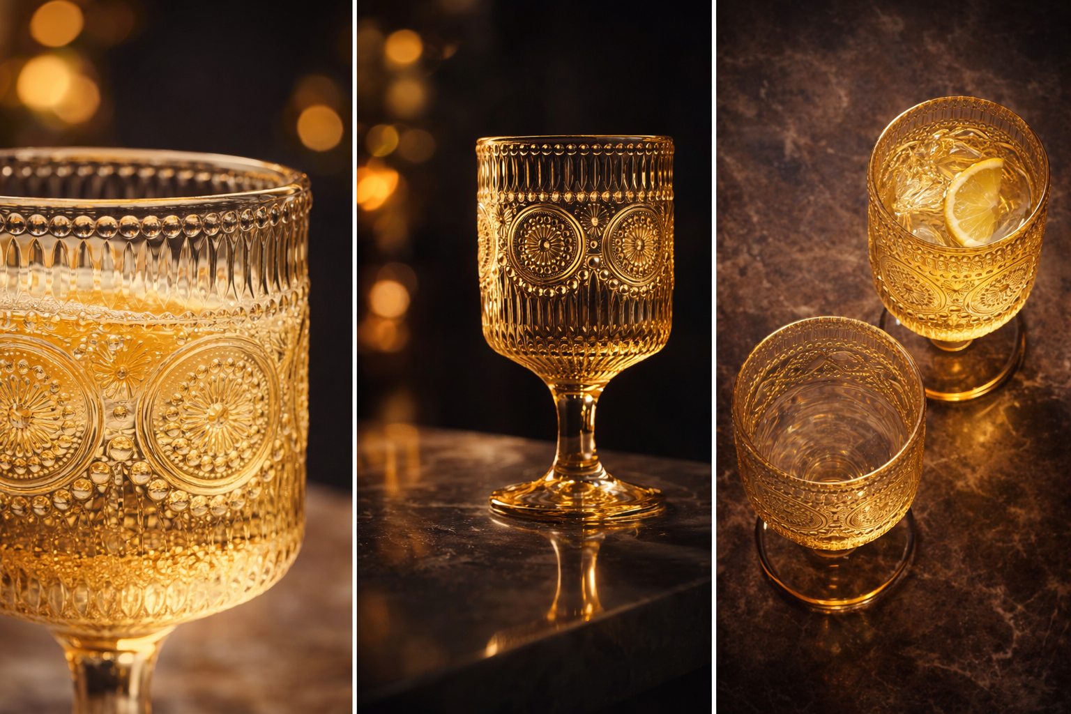 Embossed Vintage Glass Goblet – Premium Designer Drinkware for Cocktails & Mocktails (6PCS) (K307HA)