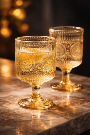 Embossed Vintage Glass Goblet – Premium Designer Drinkware for Cocktails & Mocktails (6PCS) (K307HA)