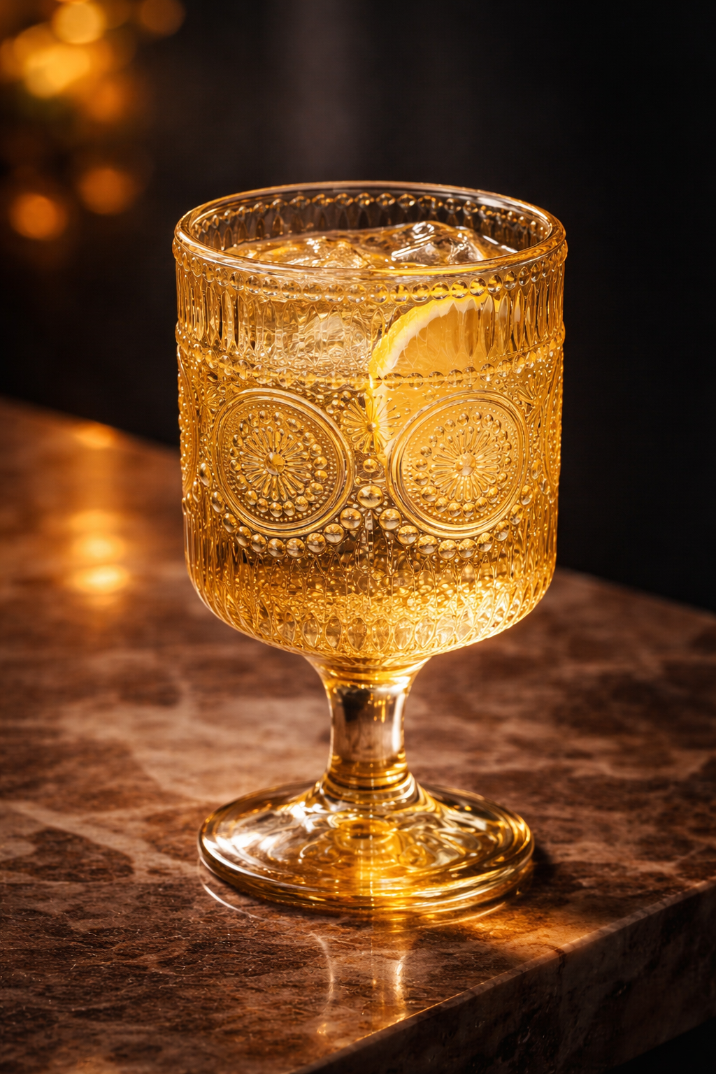 Embossed Vintage Glass Goblet – Premium Designer Drinkware for Cocktails & Mocktails (6PCS) (K307HA)