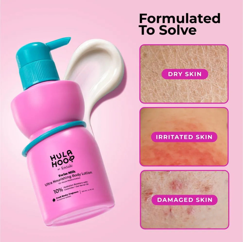 Foxtale Hula Hoop Swiss Milk Ultra Nourishing Body Lotion| 72+Hrs Long Hydration & Moisturization | 200 ml